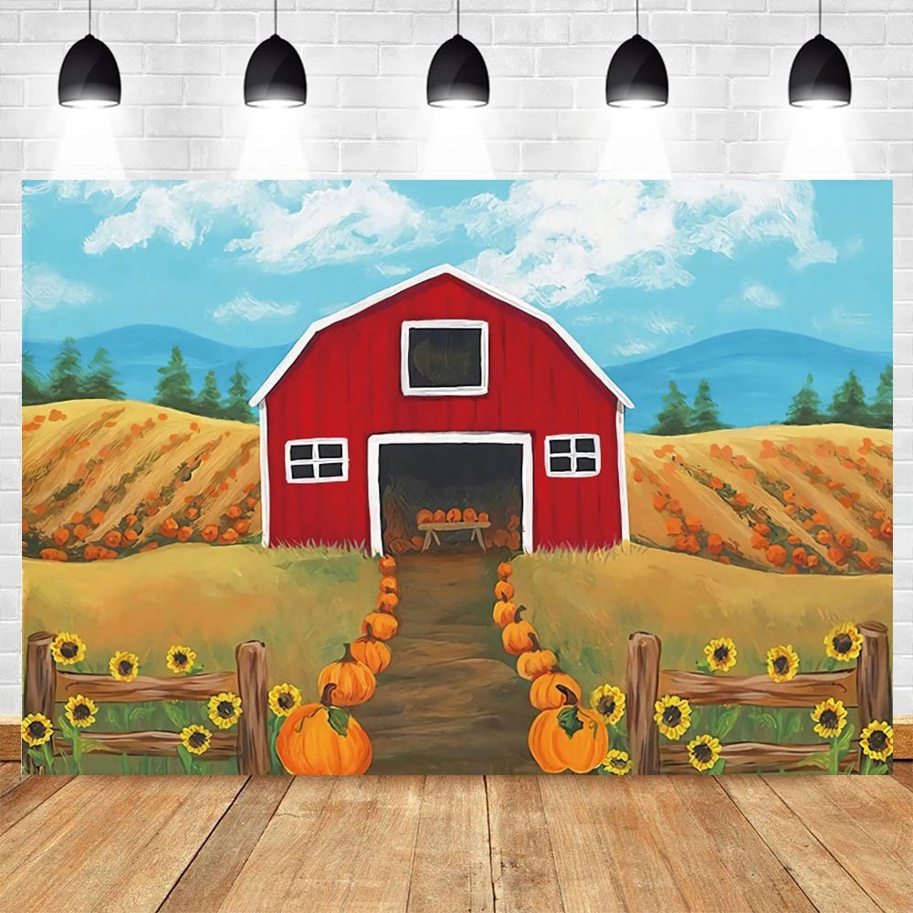 KMK - Autumn Barn Oil Painting Backdrop