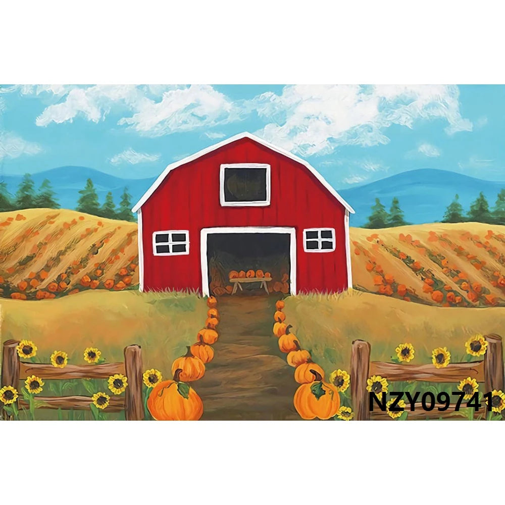 KMK - Autumn Barn Oil Painting Backdrop