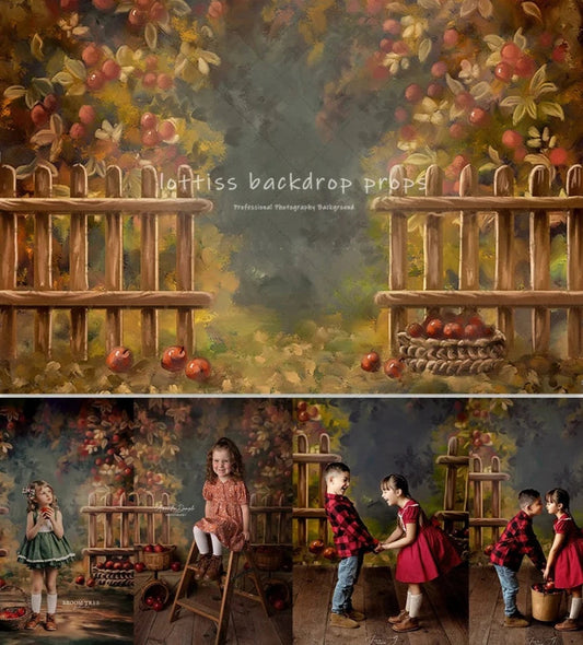 KMK - Autumn Fenced Apple Farm Backdrop