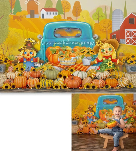 KMK - Autumn Halloween Pumpkin Farm Backdrops