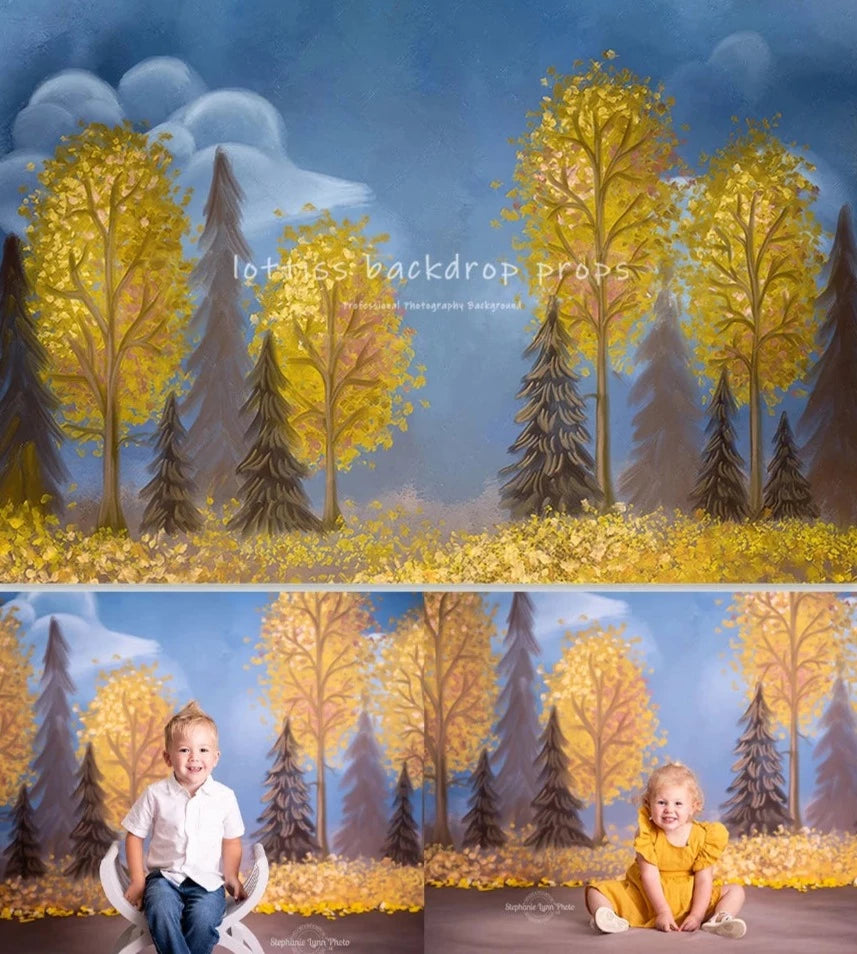 KMK - Autumn Night Forest Blue Halloween Backdrop