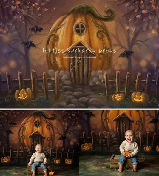 KMK - Autumn Pumpkin House Halloween Backdrop