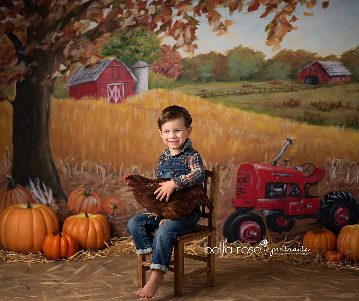 KMK - Autumn Red Tractor Farm Backdrop