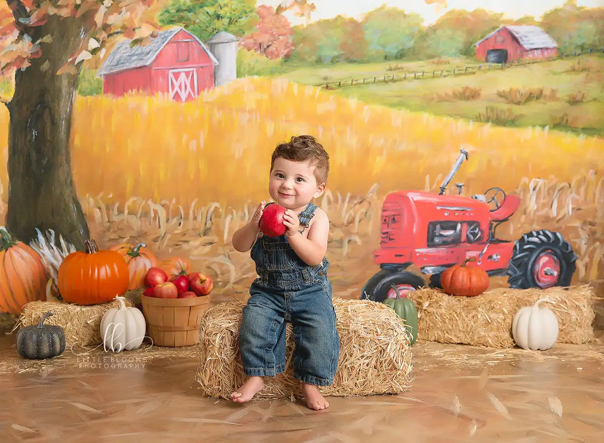 KMK - Autumn Red Tractor Farm Backdrop