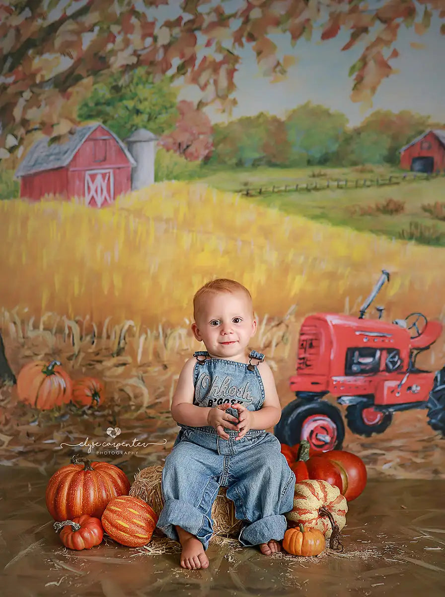 KMK - Autumn Red Tractor Farm Backdrop