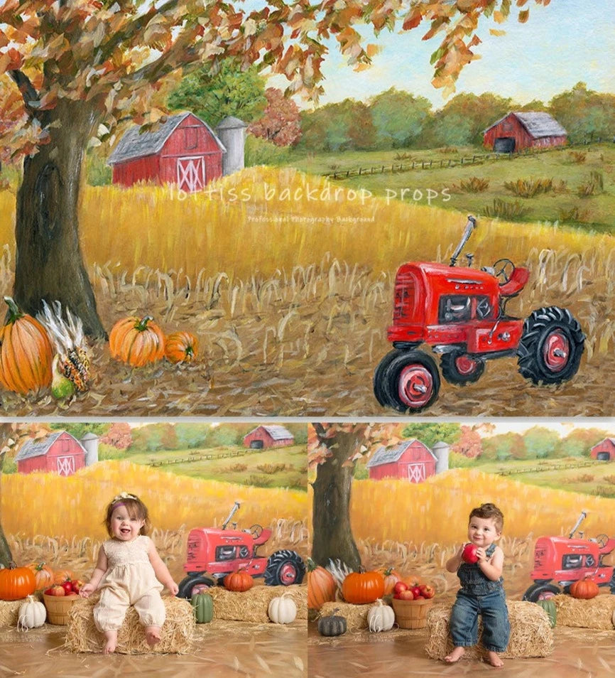 KMK - Autumn Red Tractor Farm Backdrop