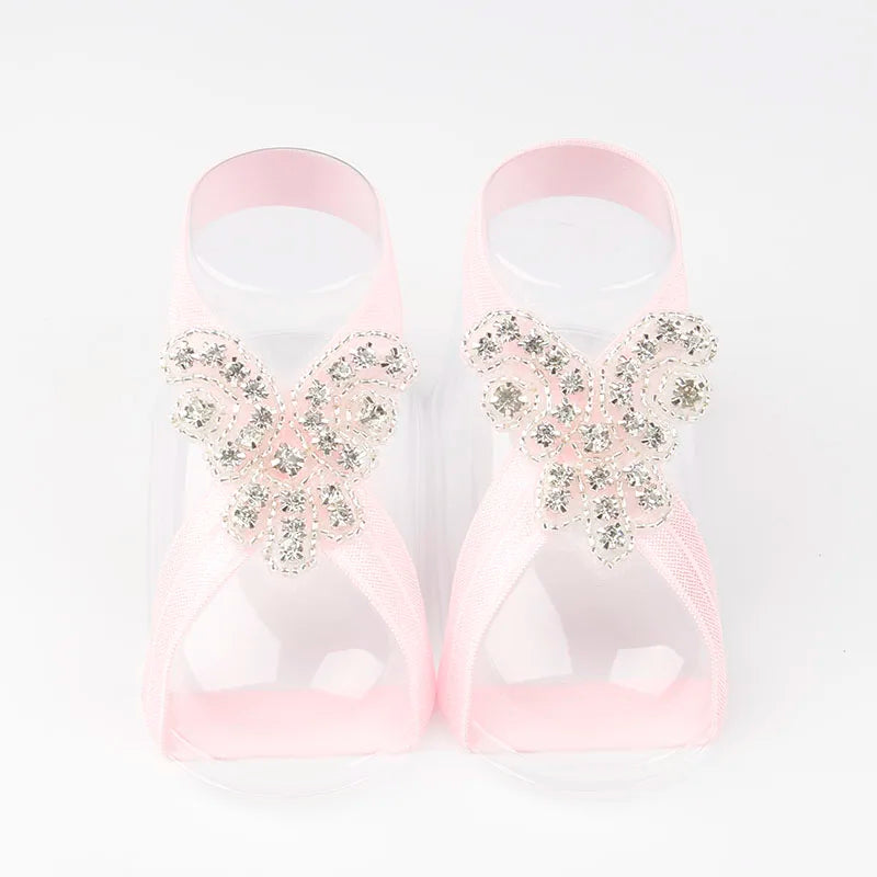 KMK - Baby Barefoot Beaded Flower Sandals Set