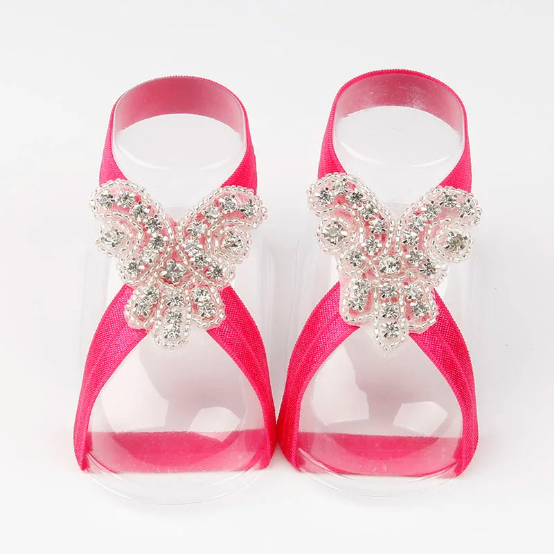 KMK - Baby Barefoot Beaded Flower Sandals Set