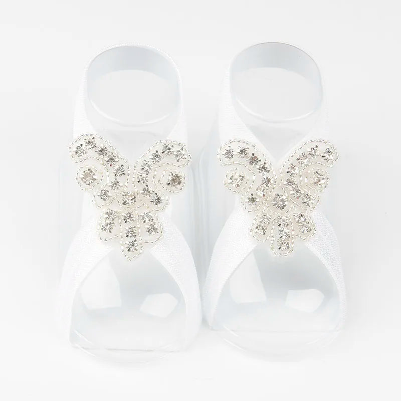 KMK - Baby Barefoot Beaded Flower Sandals Set