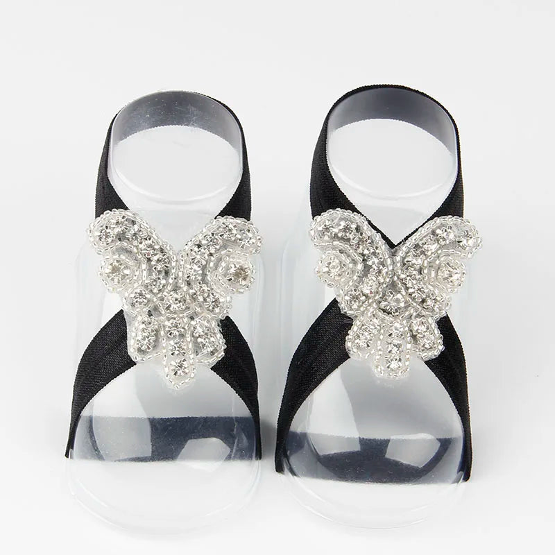 KMK - Baby Barefoot Beaded Flower Sandals Set