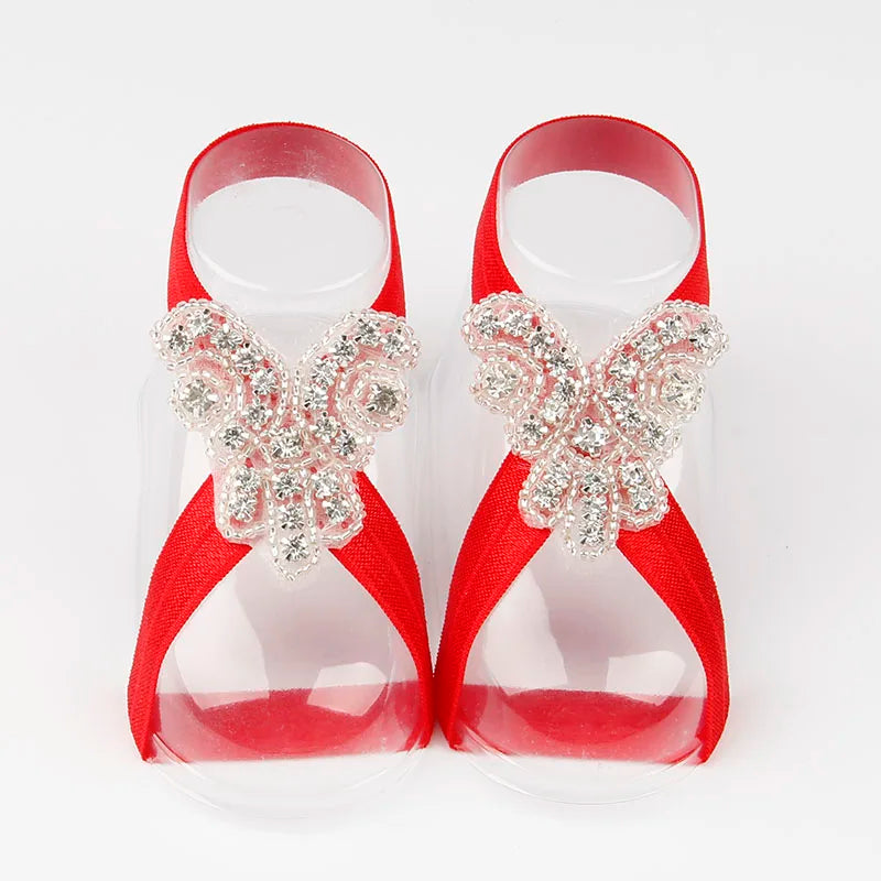 KMK - Baby Barefoot Beaded Flower Sandals Set