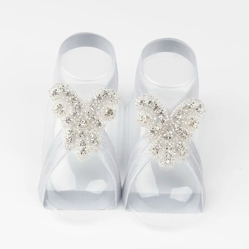 KMK - Baby Barefoot Beaded Flower Sandals Set