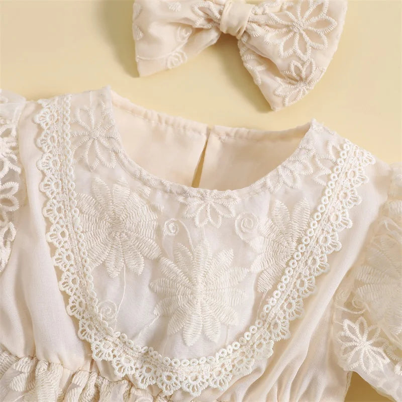 KMK - Baby Girls Lace Romper Dress and Headband