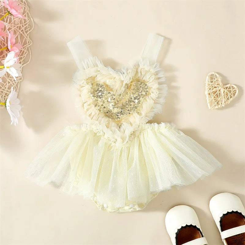 KMK - Backless Heart Sequins Tulle Romper