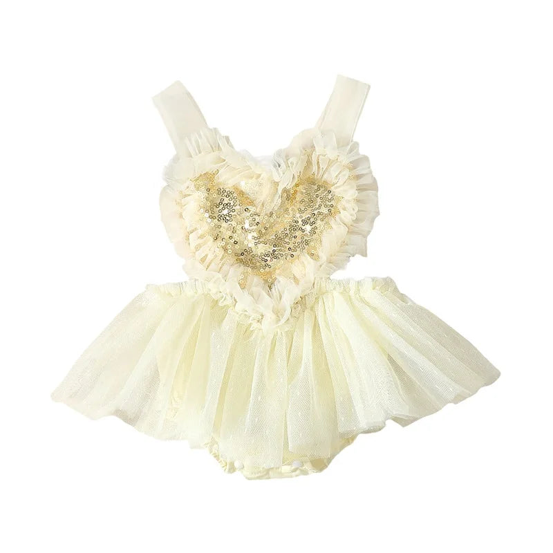 KMK - Backless Heart Sequins Tulle Romper