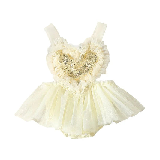 KMK - Backless Heart Sequins Tulle Romper