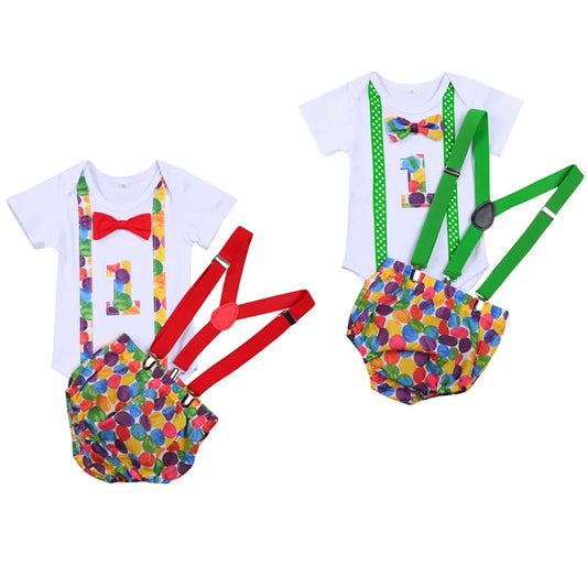 KMK - Birthday Cakesmash Romper + Overalls Shorts