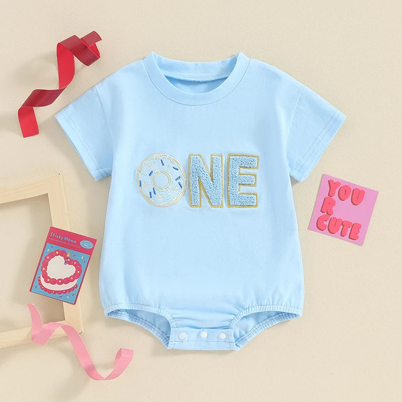 KMK - Birthday Donut Letter Embroidery Romper