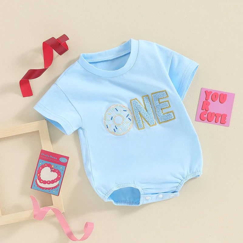 KMK - Birthday Donut Letter Embroidery Romper