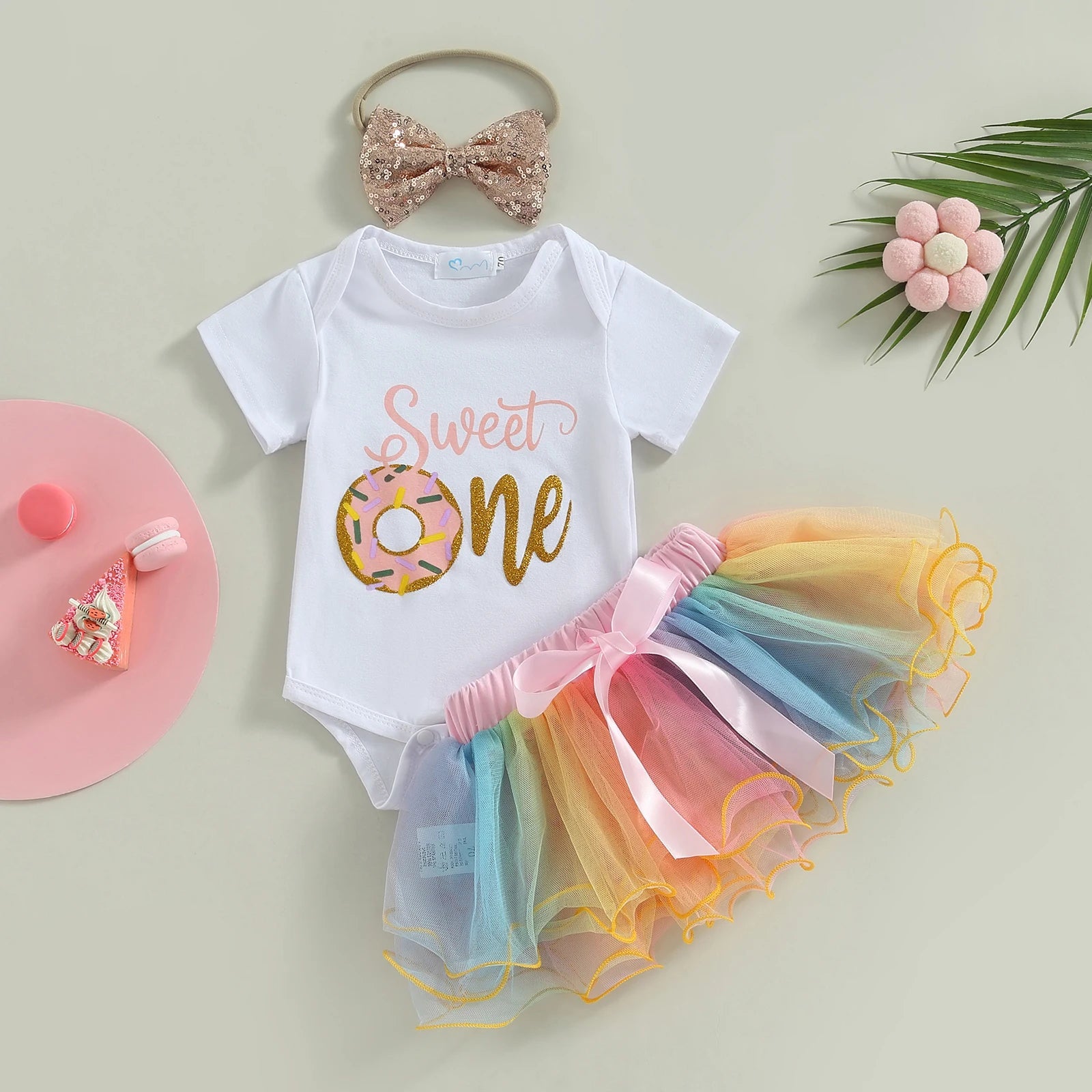 KMK - Birthday Short Sleeve Romper + Tutu Skirt + Headband