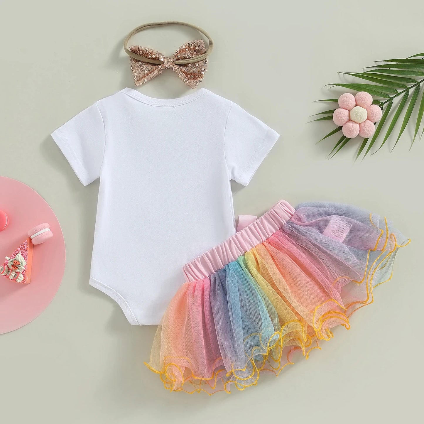 KMK - Birthday Short Sleeve Romper + Tutu Skirt + Headband