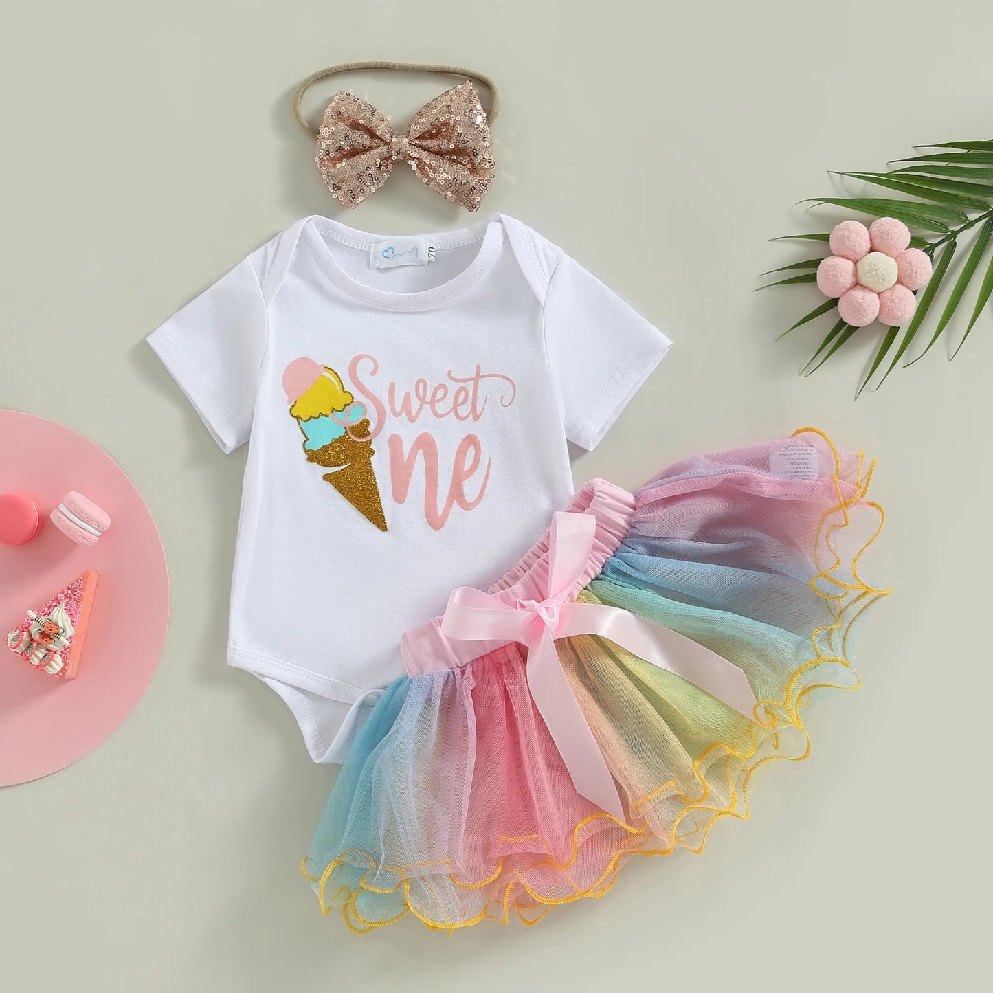 KMK - Birthday Short Sleeve Romper + Tutu Skirt + Headband