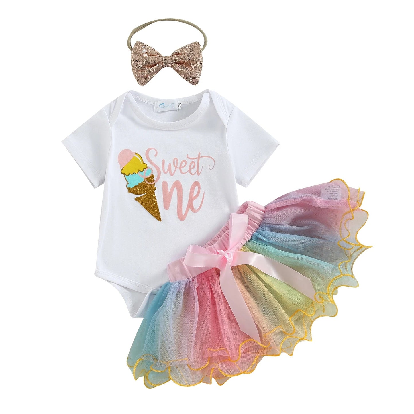 KMK - Birthday Short Sleeve Romper + Tutu Skirt + Headband