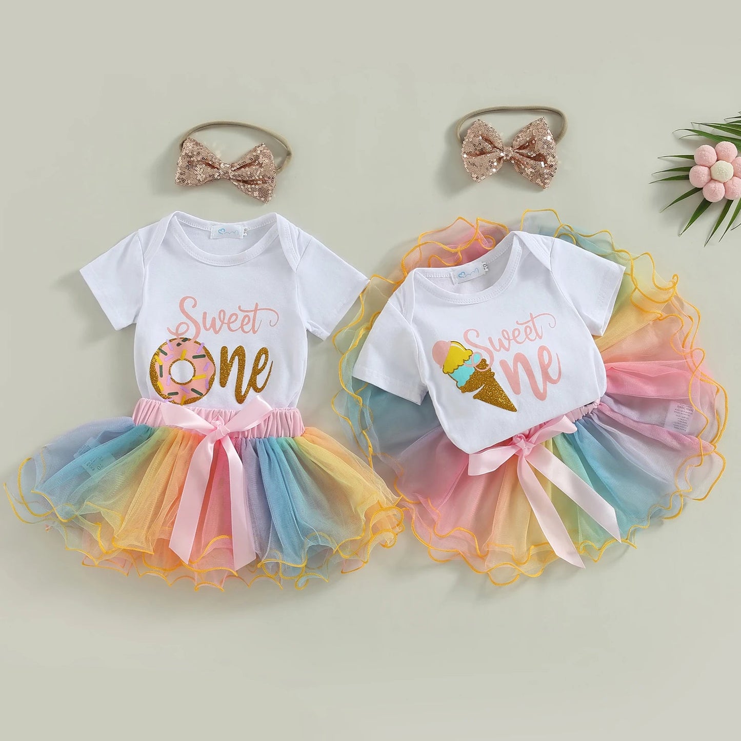 KMK - Birthday Short Sleeve Romper + Tutu Skirt + Headband