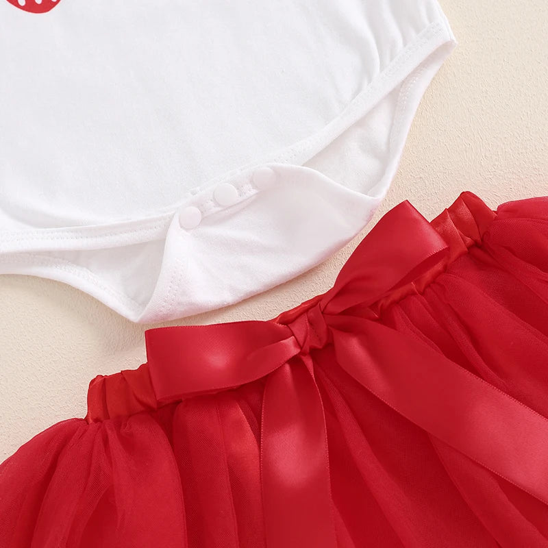 KMK - Birthday Strawberry Short Sleeve Romper + Skirt + HeadBand