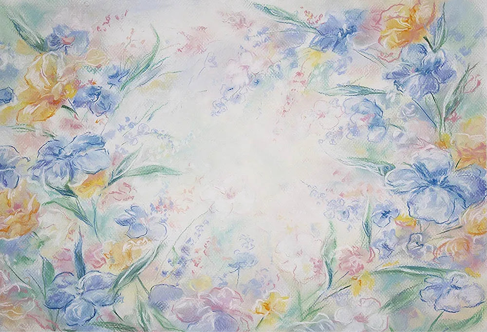 KMK - Blue Floral Wreath Oil Painting Backdrop