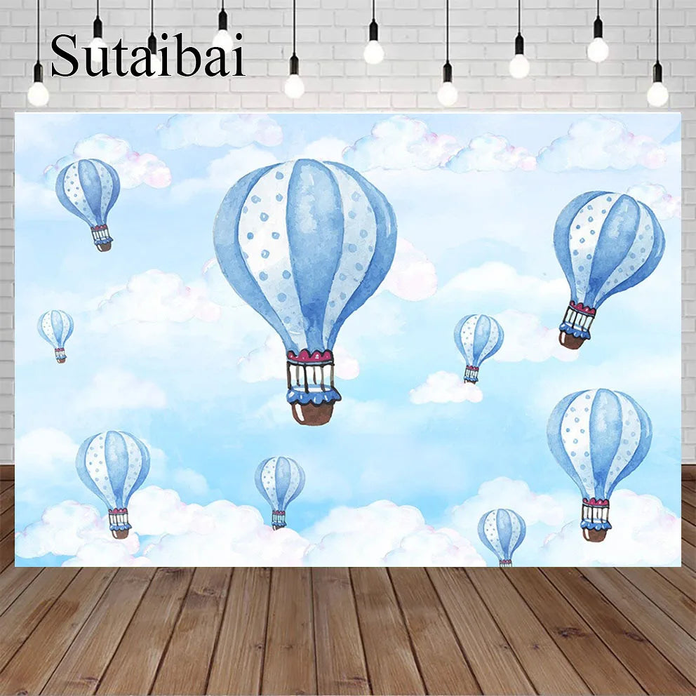 KMK - Blue Hot Air Balloons Backdrop