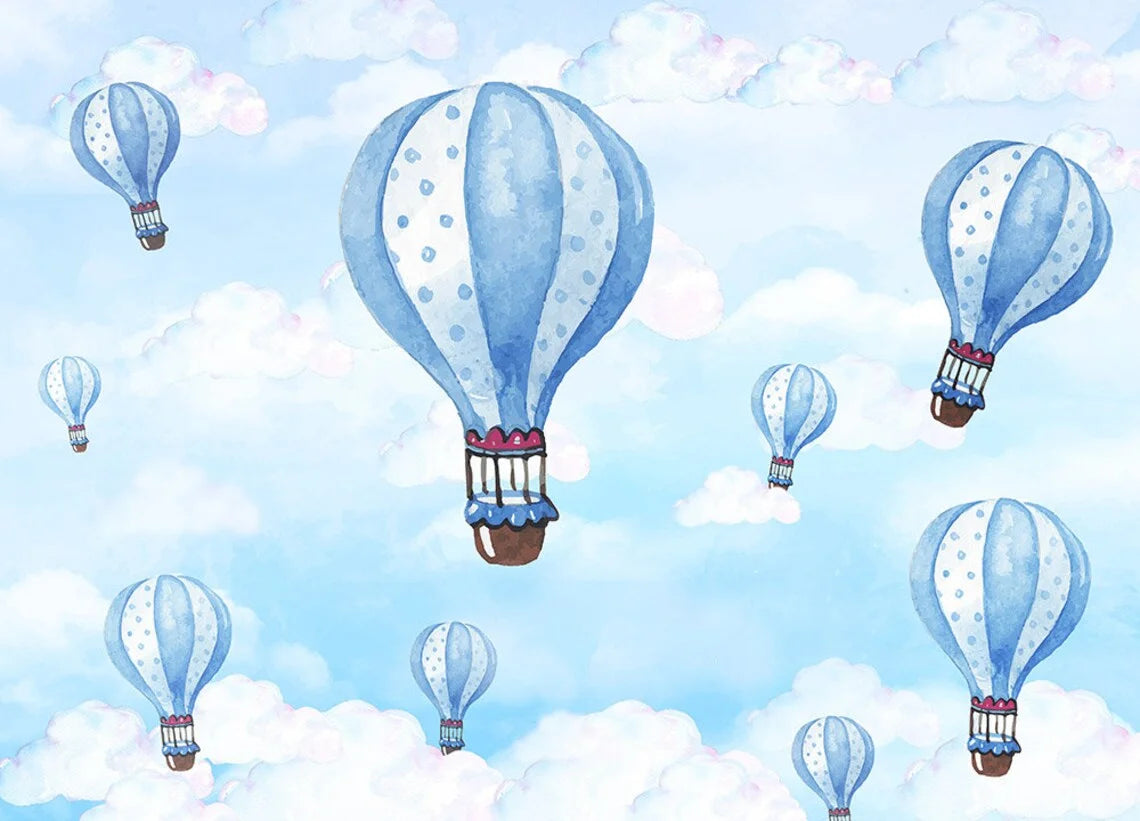 KMK - Blue Hot Air Balloons Backdrop