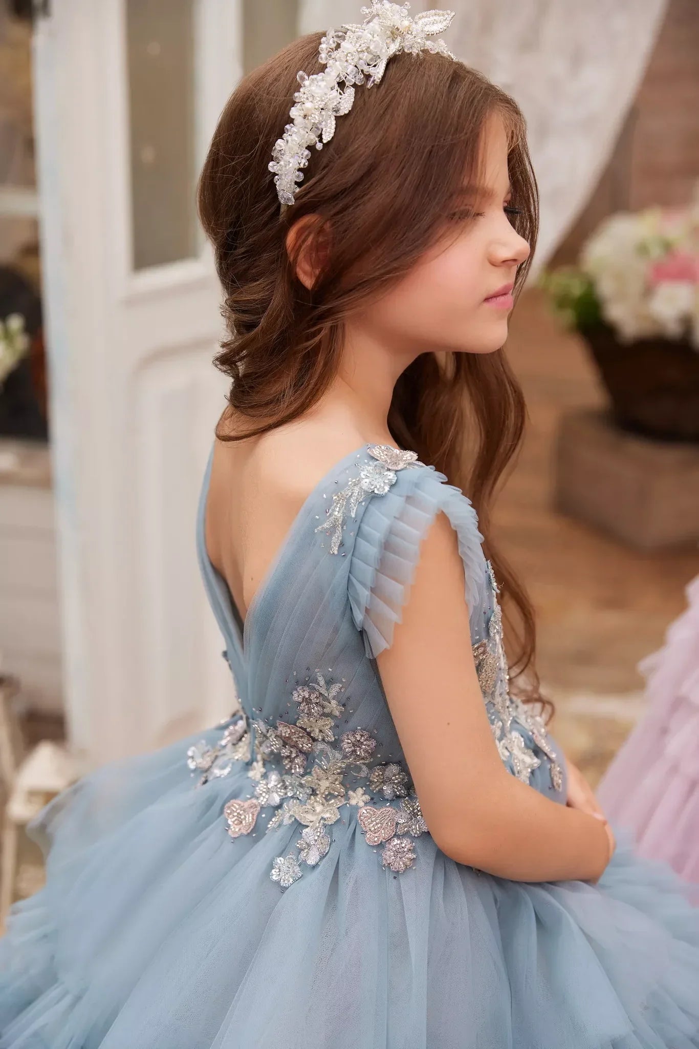 KMK - Blue OR Pink Tulle Sparkle Lace Dress