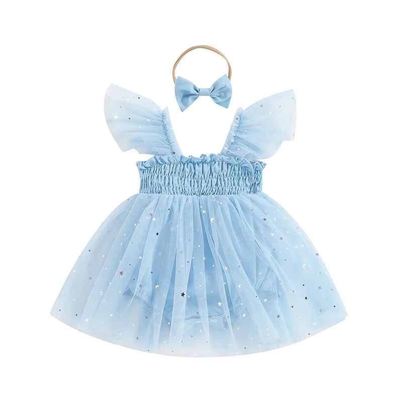 KMK - Blue Sequins Star Romper Dress + Headband