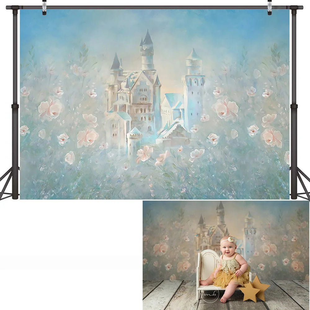 KMK - Blue floral castle watercolour backdrop