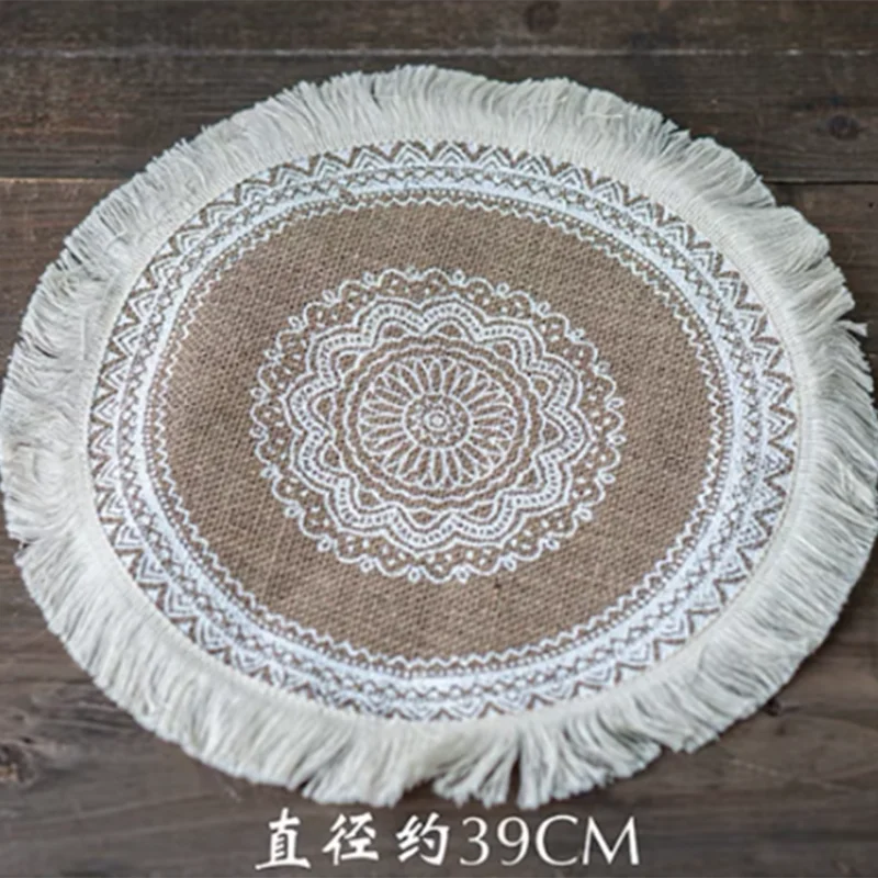 KMK - Bohemian hemp tassel round cushion blanket