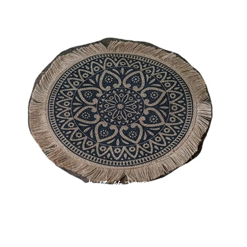 KMK - Bohemian hemp tassel round cushion blanket