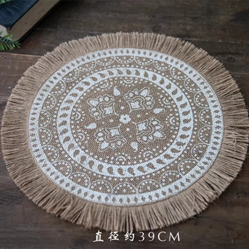 KMK - Bohemian hemp tassel round cushion blanket