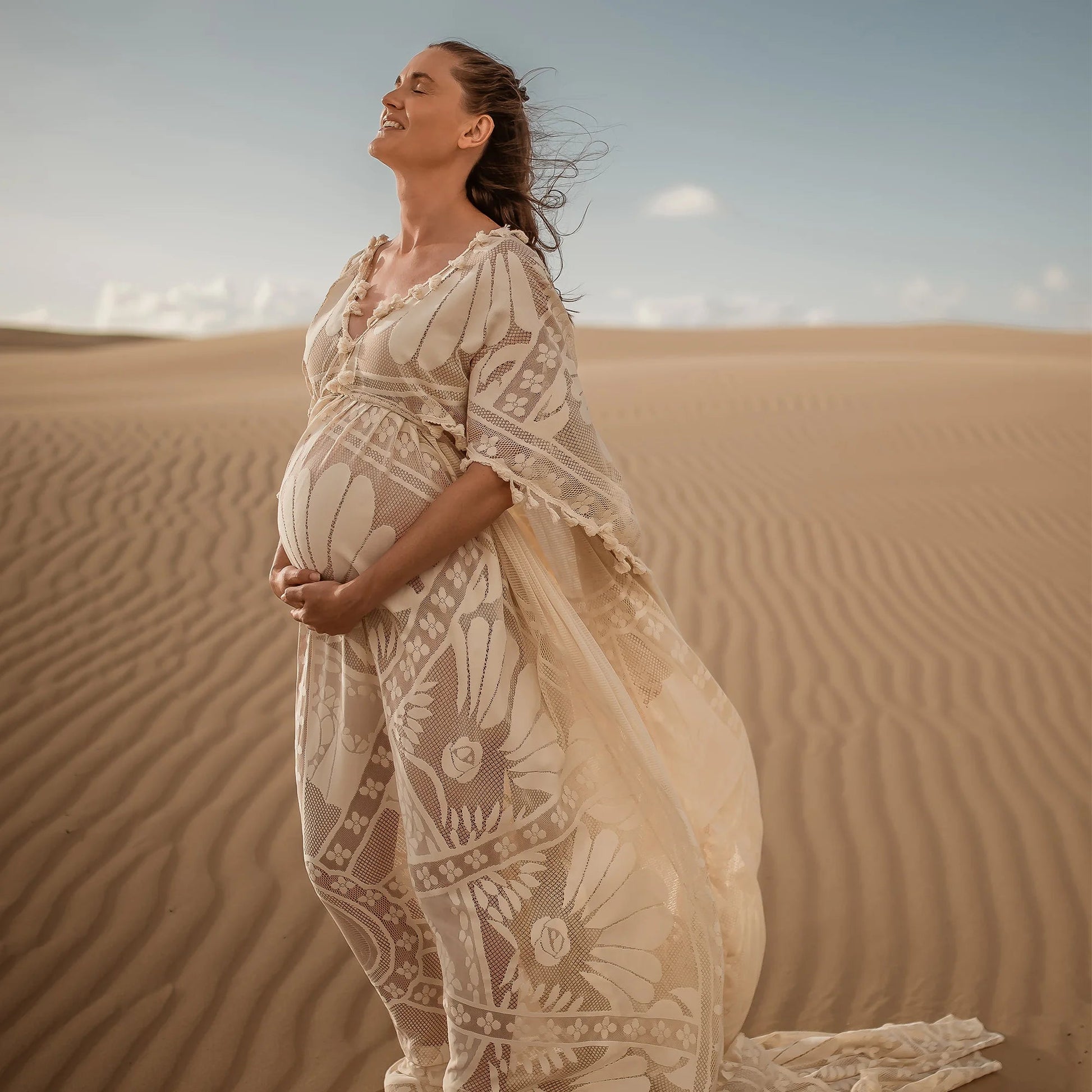 KMK - Boho Lace Maternity Gown