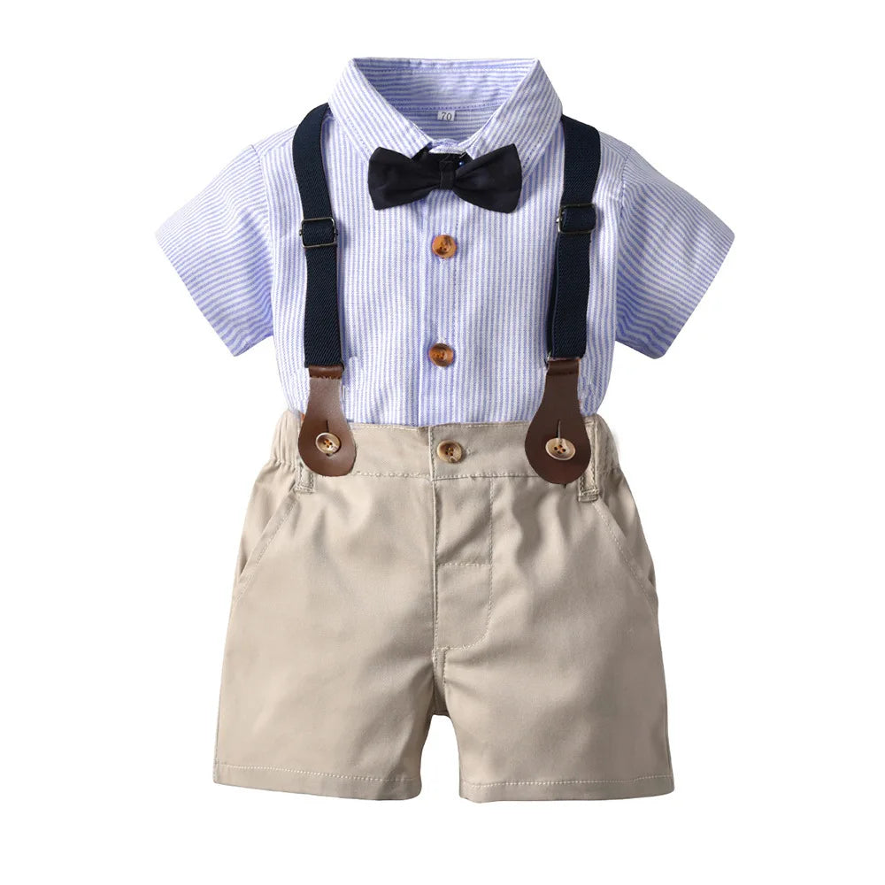 KMK - Boys BowTie Outfit 2 Piece Set (Blue & Tan)