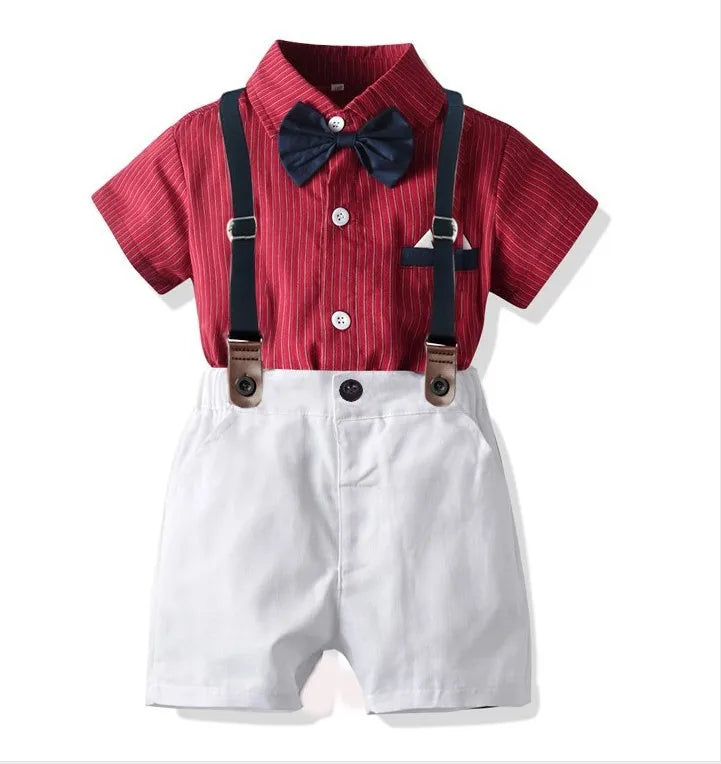 KMK - Boys BowTie Outfit 2 Piece Set (Deep Red &White)