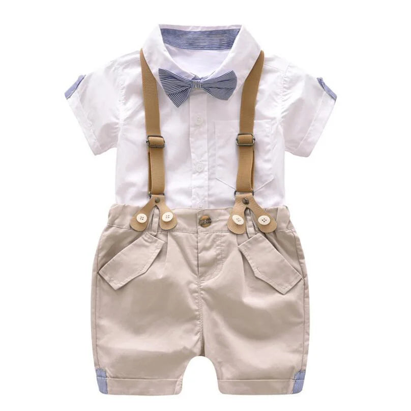 KMK - Boys BowTie Outfit 2 Piece Set (Tan Suspenders)