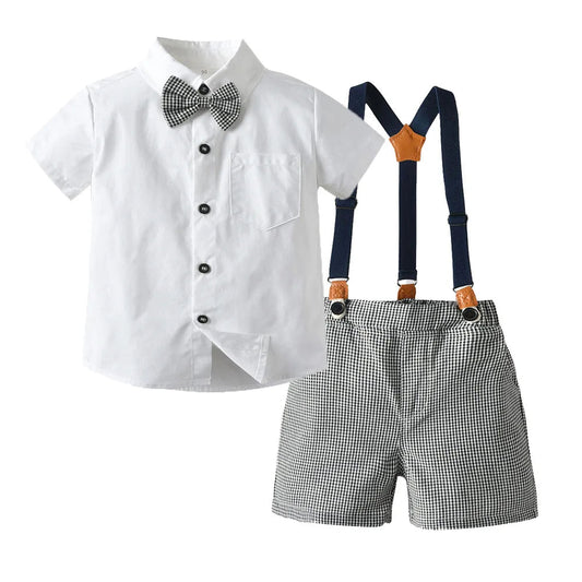 KMK - Boys BowTie Outfit 2 Piece Set (White & Grey)