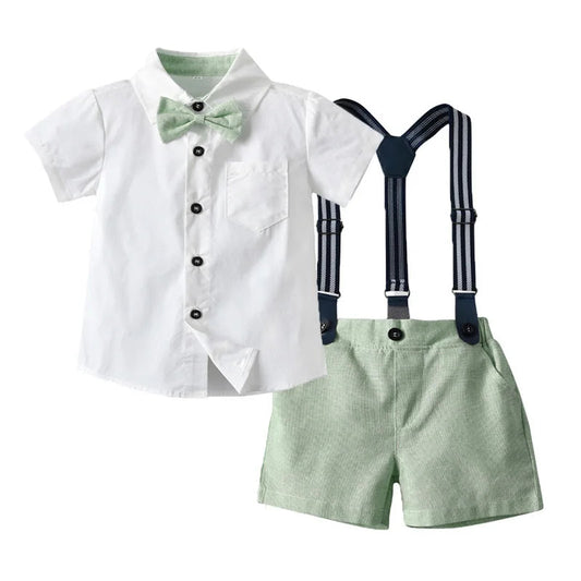 KMK - Boys BowTie Outfit 2 Piece Set (White & Khaki)