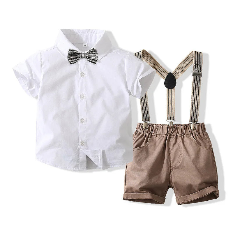 KMK - Boys BowTie Outfit 2 Piece Set ( White & Tan)