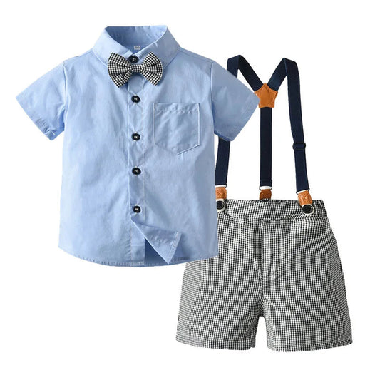 KMK - Boys BowTie Outfit 2 Piece Set (blue & Grey)