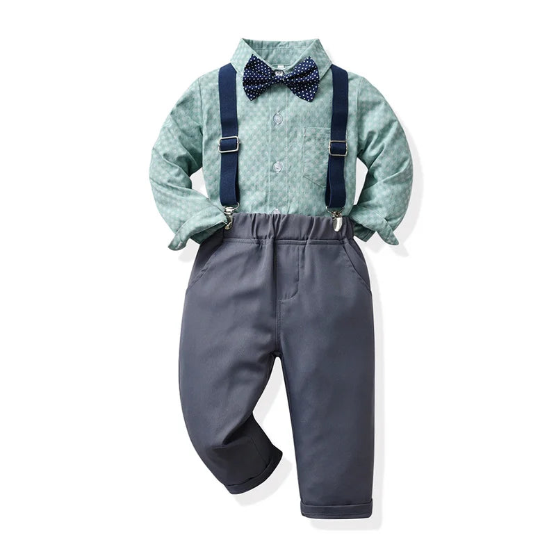 KMK - Boys Shirt + Suspenders Pants 2PCS Outfit