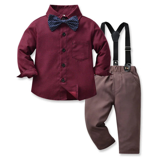 KMK - Boys Shirt + Suspenders Pants 2PCS Outfit