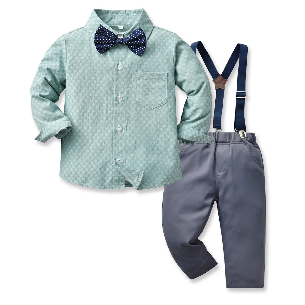 KMK - Boys Shirt + Suspenders Pants 2PCS Outfit