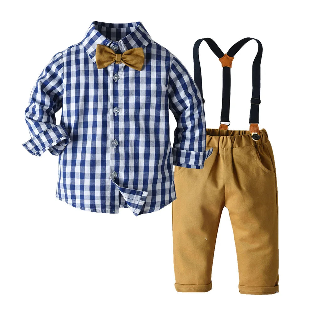 KMK - Boys Shirt + Suspenders Pants 2PCS Outfit